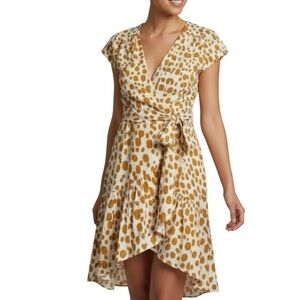 XIX Palms Santiago Ruffle Wrap California Coastal Cap Flutter Sleeve Dress NWT